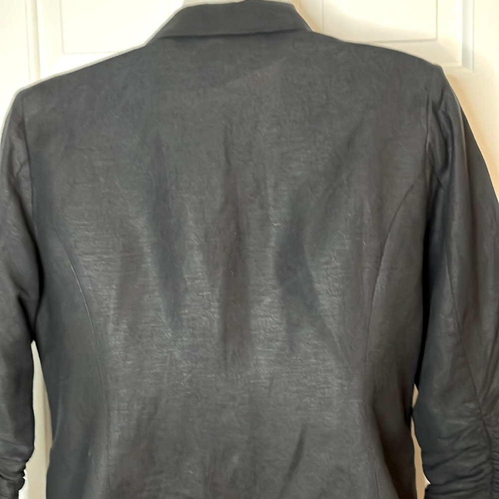 🌷Olivia Moon Linen One Button 3/4 Ruched Sleeved Blazer Black - Picture 8 of 13